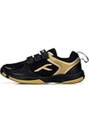 Hundred Court Star Non-Marking Badminton Shoes for Boys (Black/Gold, EU 34/UK 1/US 2) | Lightweight | X-Cushion Protection | Suitable for Indoor Tennis/Squash/Table Tennis/Basketball & Padel