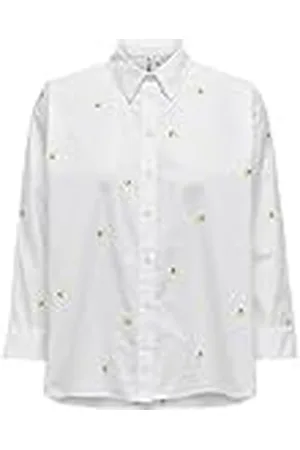 ONLY Dames Blouse Kraagje Box Fit Manchetten Knoopsluiting Comfortabel Chic, Colour:White-3, Size:L