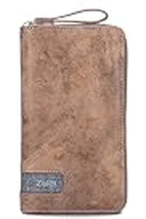 Zwei Grote damesportemonnee O.Wallet OW2 bruine portemonnee in vintage-stijl, portemonnee met ritssluiting rondom, 15 kaartvakken, 2 biljettenvakken, muntvak & doorzichtig vak (stone), , 19 x 10