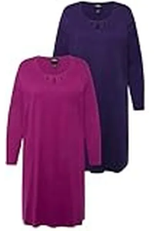 Ulla Popken Dames 2-delig, Bigshirt, Elegant Cut-Out nachthemd, lilablauw, 42/44, , 42/44