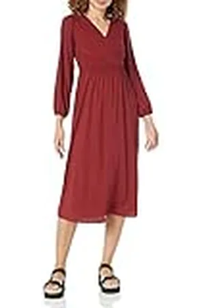 Amazon Dames lichtgewicht Georgette lange mouwen V-hals midi-jurk (verkrijgbaar in grote maten), , L