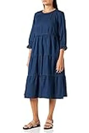 Cream Dames midi denim jurk met ruches jeans jurk