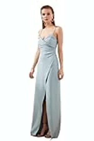 Trendyol Vrouwen Maxi Wrapover Getailleerde Geweven Avondjurk, Grijs-mint, 60
