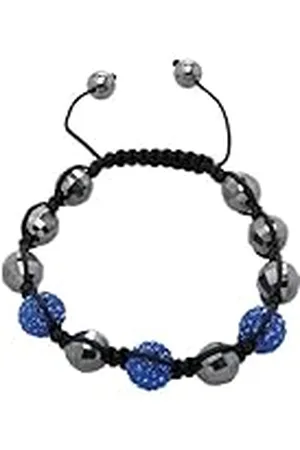 Carlo Monti Damesarmband Shamballa donkerblauw lengte varieert, verschillende stenen op zwarte textielband JCM1148-592