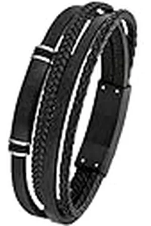 QS by s.Oliver Roestvrijstalen Lederen Armband voor heren, 20+1,5 cm, , geleverd in geschenkverpakking, 2026001