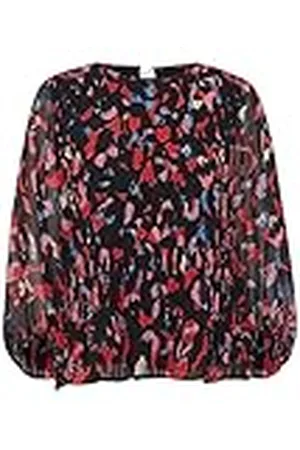 Ichi IHNALLA LS Lange blouse voor dames, lange mouwen, buikslijper, ronde hals, transparante mouwen, regular fit, , 36