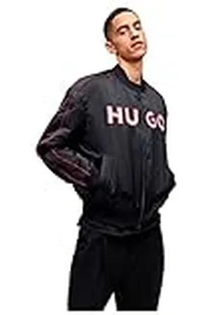 HUGO BOSS Balix2311 Relaxed-Fit bomberjack voor heren, van satijn met geborduurd logo, , XS