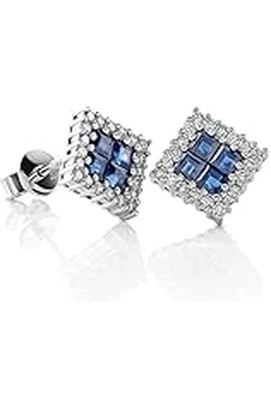 ORPHELIA Dames oorbellen goud & diamond oorbellen 750 witgoud gerhodineerd saffier blauw rond geslepen - OD-5233