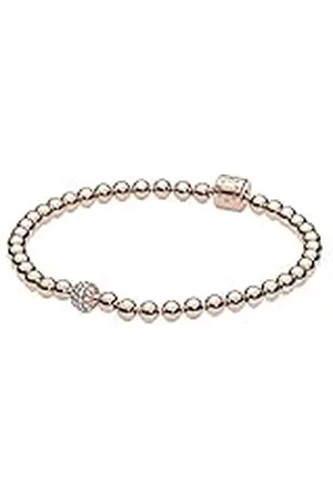 PANDORA Signatur Kugel & Pavé Armband aus 14 Karat rosévergoldeter Metalllegierung mit einer großen Kugel in Pavé-Fassung und Zylinderverschluss, Größe: 17cm