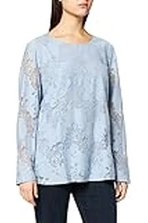 Samoon Damesblouse met kanten look, lange mouwen, effen kleuren, , 42