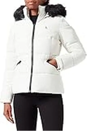 Calvin Klein Jeans Dames Faux Fur Hooded Fitted Korte JKT Gewatteerde Jassen, , XL