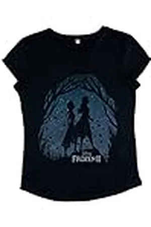 Disney Dames Frozen 2-FROZEN2 Scenery Organic Roll Sleeve T-Shirt, Navy Blue, XL, , XL
