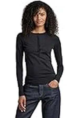 G-Star RAW Dames Essential Henley Slim Long Sleeve T-Shirt, zwart (dark black D344-6484), M, , M
