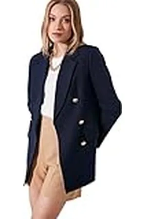Trendyol Dames Blue Button Detaililed Oversize Blazer Jacket, , , 38