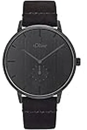 QS by s.Oliver Armbanduhr Herren Quarzuhr Analog, mit Leder Armband, Schwarz, 5 bar Wasserdicht, Kommt in Uhren Geschenk Box, 2033497
