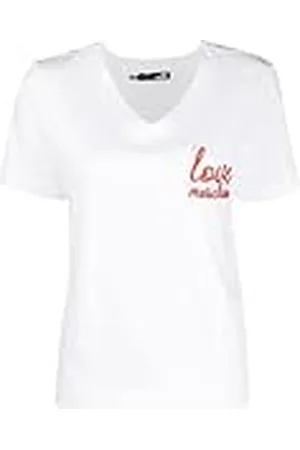 Moschino Dames V-hals Regular Fit T-shirt, Optical White, 44, , 44