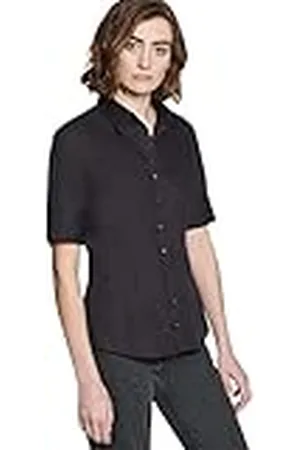 Seidensticker Damesblouse - hemdblouse - strijkvrij - slim fit - korte mouwen - uni - 100% katoen, zwart, 36