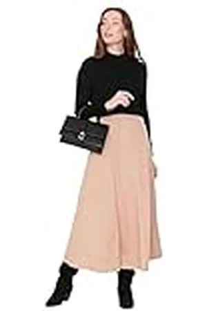 Trendyol Dames Design Midi A-lijn gebreide rok, camel, S