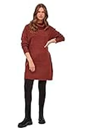 VILA Vicilia Rolneck L/S Knit Tunic/Su-noos Pullover voor dames, Fired Brick, L