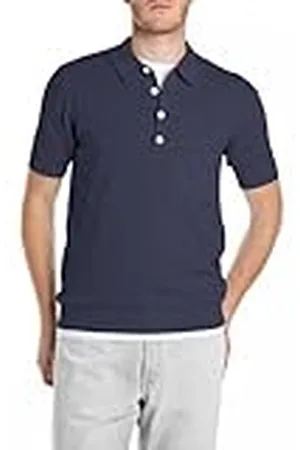 Replay Heren regular fit korte mouwen pullover van katoen met kraag, , 3XL