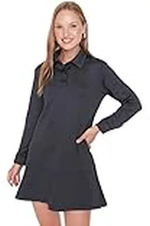 Trendyol Dames Dames Dames Regular Ruche Zoom Polo Neck Gebreide Jurk, XS, , XS