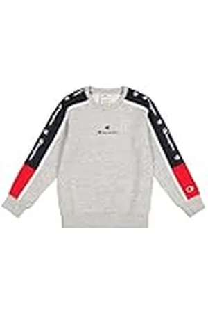 Champion Legacy Retro Sport B (306857) - Ultralight Soft Compact Fleece Taped Crewneck Sweatshirt, Grijs Melange/Marineblauw (NOXM/NNY/Wht), 13-14 jaar (XL) kinderen FW24, grijs gemêleerd/marineblauw