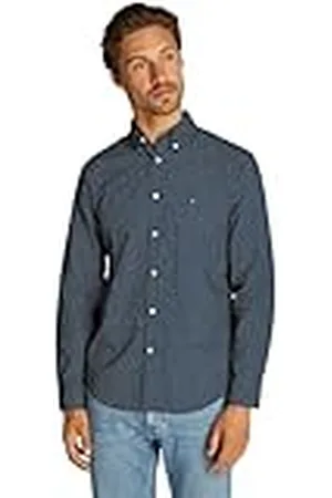 Tommy Hilfiger Heren Flex POPLIN Polka DOT RF Shirt MW0MW37554 L/S Shirt, blauw, M, Blauw (Night Sky/Multi Dot), M
