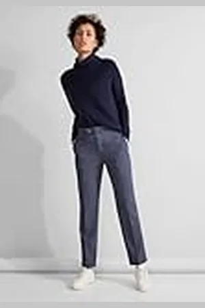 Street one Dames Chino Belt Flap Blue Hw Pants, , 44W x 28L