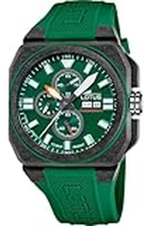 Lotus Horloge Voor Heren 18976/2 Chrono Zwart Koolstofvezel case GroenRubber armband
