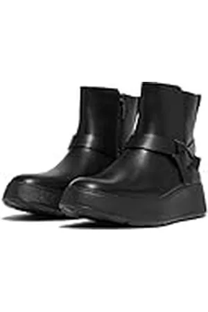 FitFlop Dames F-Mode Gevouwen Knoop Lederen Flatform Chelsea Boots, Zwart, 38 EU