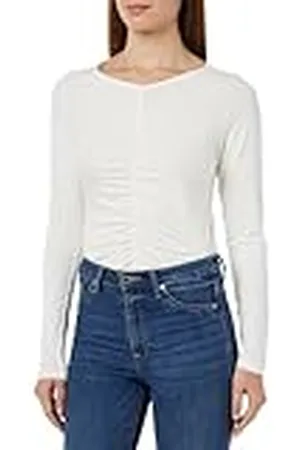 Kaffe Dames T-shirt met lange mouwen en ruches met V-hals, slim fit, jersey top, , M