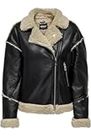 ONLY ONLWILMA Faux Leath Sherpa Jacket CC OTW jas, zwart/detail: Moonbeam, S, , S