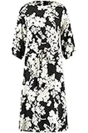 Taifun Midi-jurk voor dames, met bloemenprint, ballonmouwen, 3/4 mouw, elastische mouwzoom, gebloemd, knielang, , 44