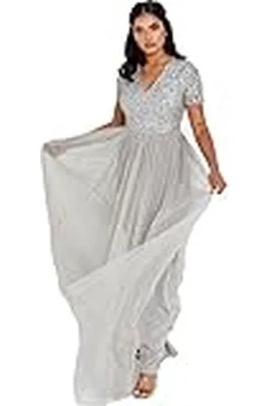 Maya Deluxe Damesjurk voor bruiloftsgast, grote maten, Empire hoge taille, pailletten, korte mouwen, avondbruidsmeisje, , 40