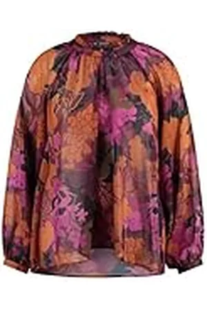 Samoon Damesblouse met ruches, lange mouwen, manchetten, raglanmouwen, bloemenpatroon, , 50 NL