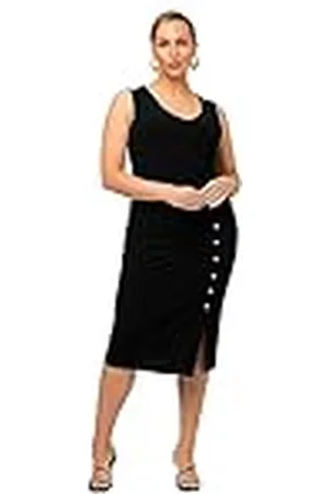 Ulla Popken Dames jersey-midijurk, plooien, V-hals jurk, , 46/48 Grote maten