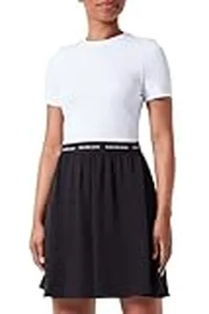 Calvin Klein Jeans Dames Logo Elastische Korte Mouw Jurk Fit & Flare, , XXL