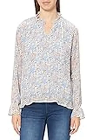 Minus Rikka Blouse voor dames, met V-hals en blauwe bloemenprint, maat 36