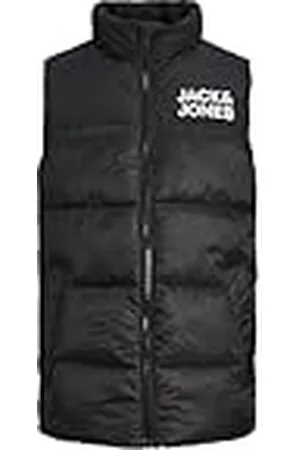 JACK & JONES Jjetoby Bodywarmer Collar Sn Jnr jas voor jongens, zwart/print: wit logo op de borst, 140