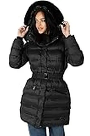 Lovedrobe Dames winterjas dames jas gewatteerde puffa gewatteerde riemzakken met imitatiebont trim puffer bovenkleding, , 42