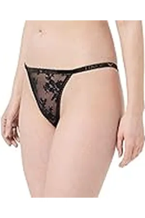 Emporio Armani Dames All Over Embroidery Lace Brazilian Brief Bikini Stijl Ondergoed, Zwart/Flower Garden, L