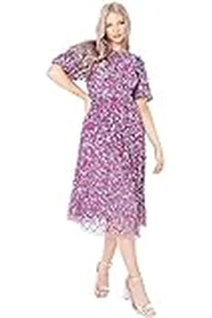 Maya Deluxe Damesjurk voor speciale gelegenheden, midi-ballonmouwen, ronde hals, volledig pailletten, verfraaid voor bruiloft, gast bal, , 34