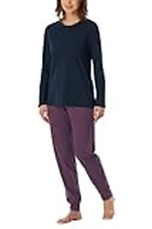 Schiesser Dames pyjama set shirt lange mouw met lange slaapbroek nachtkleding pyjamaset, nachtblauw_182853, 38, , 38