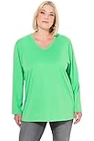 Ulla Popken Dames grote maten plus size shirt, V-hals, relaxed, lange mouwen, , 62/64 NL
