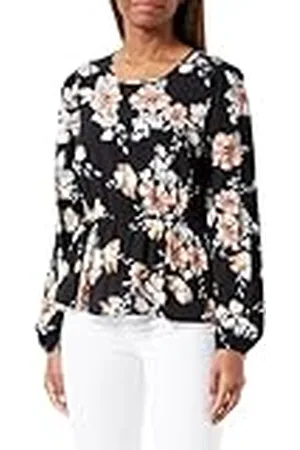 ONLY Onlnova Life L/S Peplum Top AOP Ptm Damesblouse, zwart/Aop: Ay New Rosie Blossom, XS