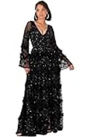 Maya Deluxe Dames maxi-jurk V-hals pailletten met ruches Empire Taille Split voor galabal bruidsmeisje bruiloft gast dames, , 32