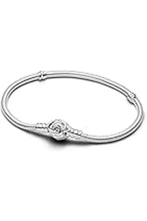 PANDORA Moments Blühende Rose Verschluss Schlangen-Gliederarmband aus Sterling Silber, Kompatibel mit Moments, Größe:20, 593211C00-20