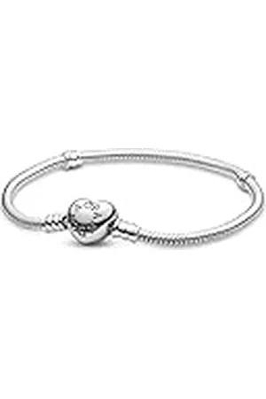 PANDORA Moments Schlangen-Gliederarmband mit Herz-Verschluss aus Sterling-Silber, kompatibel mit Charms und Anhängern aus der Moments Kollektion, Größe: 16cm