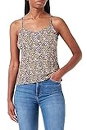 VERO MODA Dames VMJEASY Singlet JRS Top, Zwart/AOP: Cille Radiant Yellow, XS, , XS