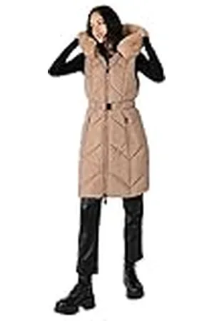 Lovedrobe Dames dames gilet imitatiebont capuchon winterjas mouwloze gewatteerde jas gewatteerde riem lange body warmer bovenkleding, , 18, , 44